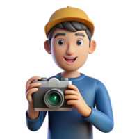 glorious mid-century Photographer holding camera, NO BACKGROUND with Transparent Background. gallery standard png