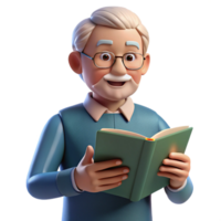 exemplary minimalist Elderly man reading book, NO BACKGROUND with Transparent Background. masterfully captured png