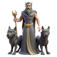 harmonious serene Hades, God of the Underworld, with Cerberus. NO BACKGROUND with Transparent Background. gallery standard png