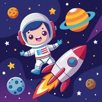 Enchanting Astronaut s Cosmic Journey with a Rocket in Space Cartography vector