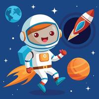 Adorable Astronaut Embarks on an Exciting Mars Mission with Mighty Rocket vector