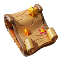 exquisite surreal A wooden treasure map with burnt edges. NO BACKGROUND with Transparent Background. fine detail png