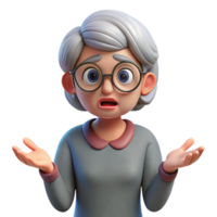 elegant rare Confused elderly woman with glasses, NO BACKGROUND with Transparent Background. png