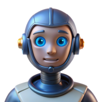 energetic pristine Artificial intelligence robot head NO BACKGROUND with Transparent Background. high resolution png