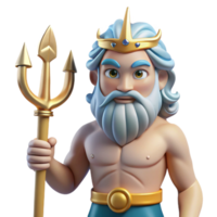 fascinating rustic Poseidon, God of the Sea, holding trident, NO BACKGROUND with Transparent Background. high resolution png