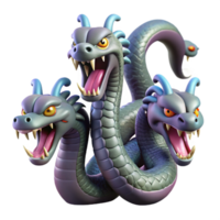 energetic majestic Hydra, multi-headed serpent, NO BACKGROUND with Transparent Background. fine detail png