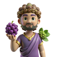 elegant ethereal baroque Dionysus, God of Wine, holding grapes, NO BACKGROUND with Transparent Background. refined png