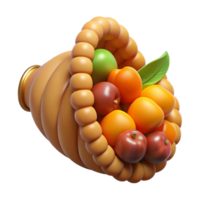 exquisite rustic Cornucopia, horn of plenty, abundance, NO BACKGROUND with Transparent Background. detailed png