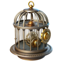 extraordinary bohemian Steampunk birdcage with intricate metalwork and clockwork elements. NO BACKGROUND with Transparent Background. detailed png
