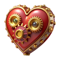 impressive rare Ornate steampunk clockwork heart with ruby accents. NO BACKGROUND with Transparent Background. png