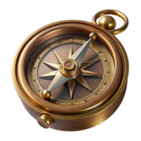 gorgeous rare Steampunk compass with ornate brass casing and rotating needle. NO BACKGROUND with Transparent Background. png