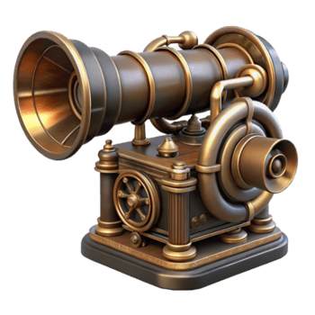 excepcional minimalista steampunk fonógrafo cilindro com intrincado detalhamento. não fundo com transparente fundo. habilmente tiro png