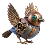 exceptional creative Steampunk bird with metal feathers and clockwork mechanisms. NO BACKGROUND with Transparent Background. ultra HD png
