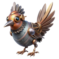 glorious distinguished Steampunk bird with metal feathers and clockwork mechanisms. NO BACKGROUND with Transparent Background. png