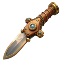 hypnotic classic Steampunk knife with ornate handle and retractable blade. NO BACKGROUND with Transparent Background. studio quality png