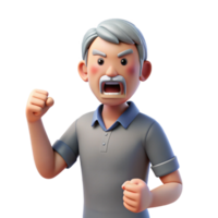 inspired futuristic Angry senior man shaking his fist, NO BACKGROUND with Transparent Background. gallery standard png