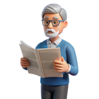 elegant dynamic artistic Senior man reading a newspaper just the man, NO BACKGROUND with Transparent Background. original png