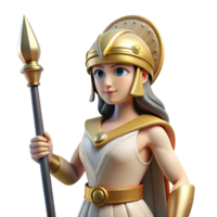 exemplary classic Athena, goddess of wisdom, wearing a helmet and holding a spear. NO BACKGROUND with Transparent Background. high quality png