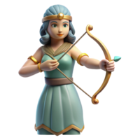 impressive dreamy contemporary Artemis, goddess of the hunt, with a bow and arrow. NO BACKGROUND with Transparent Background. crisp png