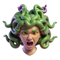 exemplary traditional A menacing medusa head, snakes writhing, NO BACKGROUND with Transparent Background. masterfully captured png