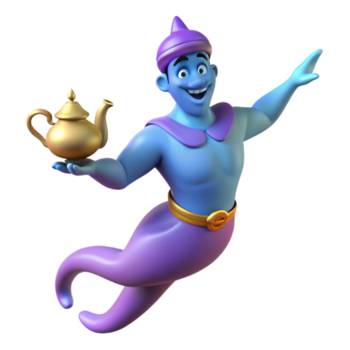 bellissima nordico un' potente genio, emergente a partire dal un' Magia lampada, no sfondo con trasparente sfondo. raffinato png