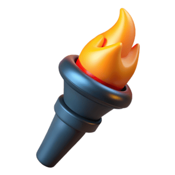 enchanting distinctive A stylized, burning torch, NO BACKGROUND with Transparent Background. png