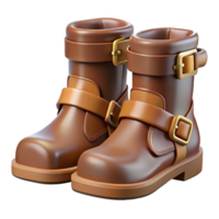 exquisite unforgettable A pair of leather boots, buckled and worn. NO BACKGROUND with Transparent Background. png