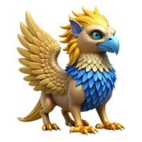 exceptional abstract A majestic griffin with golden feathers and piercing blue eyes. NO BACKGROUND with Transparent Background. 8K png