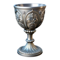 exquisite celebrated A single, ornate silver chalice adorned with intricate carvings. NO BACKGROUND with Transparent Background. png