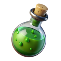 fascinating futuristic A magical potion bottle filled with bubbling green liquid. NO BACKGROUND with Transparent Background. refined png