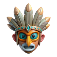 ethereal dazzling A stylized, tribal mask with intricate feather details. NO BACKGROUND with Transparent Background. flawless png