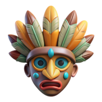 exquisite harmonious elegant A stylized, tribal mask with intricate feather details. NO BACKGROUND with Transparent Background. professional png
