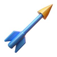 impressive retro A single, stylized arrow with glowing fletching. NO BACKGROUND with Transparent Background. 8K png