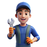 extraordinary calm retro Mechanic holding a wrench NO BACKGROUND with Transparent Background. 8K png