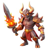 glorioso artístico uma feroz, chifrudo demônio, segurando uma flamejante espada. não fundo com transparente fundo. fresco png
