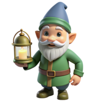 enchanting retro A friendly gnome, holding a lantern. NO BACKGROUND with Transparent Background. genuine png