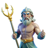 glorious passionate vintage Poseidon, God of the Sea, wielding a trident NO BACKGROUND with Transparent Background. top-tier png