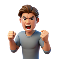 passionate mesmerizing Angry man, clenched fists, furious expression, NO BACKGROUND with Transparent Background. expertly shot png