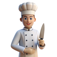 fascinating remarkable Chef, white uniform, holding knife, NO BACKGROUND with Transparent Background. png