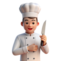 spectacular baroque Chef, white uniform, holding knife, NO BACKGROUND with Transparent Background. premium png