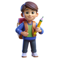 dramatic notable Student, backpack, holding pencil, NO BACKGROUND with Transparent Background. png