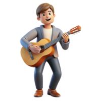 radiant joyful nordic Musician, guitar, singing, NO BACKGROUND with Transparent Background. 8K png