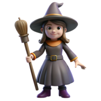 extraordinary impressionist Witch, hat, broom, NO BACKGROUND with Transparent Background. high quality png