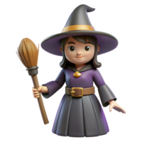 pristine energetic traditional Witch, hat, broom, NO BACKGROUND with Transparent Background. authentic png