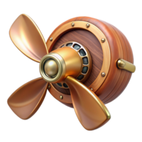sumptuous mysterious industrial Steampunk airship propeller made of polished wood and copper. NO BACKGROUND with Transparent Background. masterfully captured png