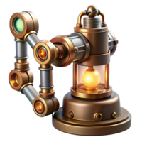 mesmerizing unparalleled Steampunk robotic arm with visible clockwork mechanisms and glowing vacuum tubes. NO BACKGROUND with Transparent Background. png