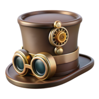 enchanting mysterious traditional Steampunk top hat with brass goggles and intricate gear embellishments. NO BACKGROUND with Transparent Background. professional png