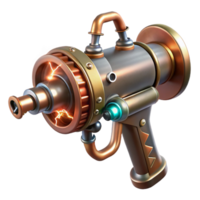 sumptuous rare Steampunk ray gun with copper piping and a sparking tesla coil. NO BACKGROUND with Transparent Background. png