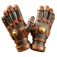 extraordinary artistic Steampunk gloves with articulated finger joints and copper plating. NO BACKGROUND with Transparent Background. gallery standard png