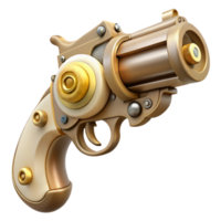 iconic gothic Steampunk pistol with an ivory grip and exposed clockwork mechanism. NO BACKGROUND with Transparent Background. impeccable png
